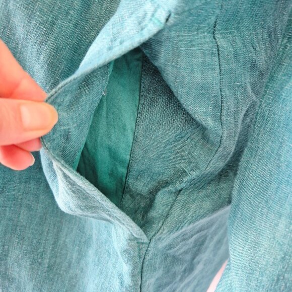 EILEEN FISHER Washed Organic Linen Delave Shirt Dress Long Sleeve Green - Picture 7 of 15